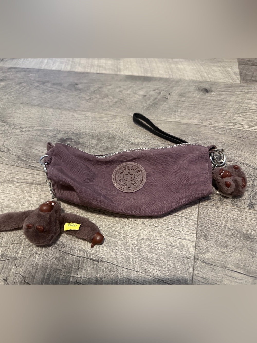 Kipling Mauve Wristlet with 2 Monkey Charm